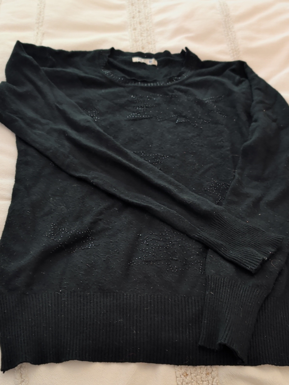 Women's Black Crewneck Sweater with Subtle Stud Detail